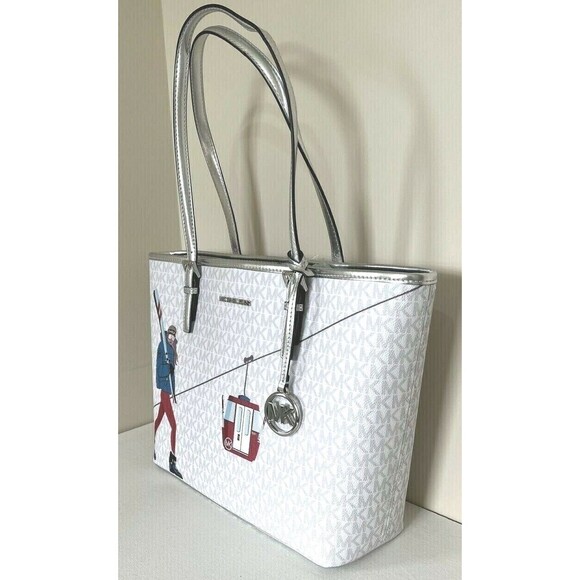 New Michael Kors Jet Set Girls Medium Carryall Tote Bright White Multi - Picture 2 of 6